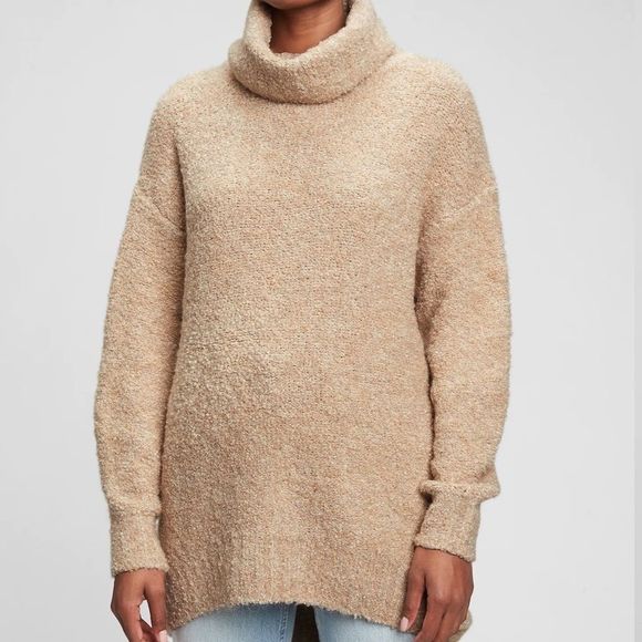 Gap Cozy Boucle Turtleneck Sweater, chunky, XS, tan, 25% merino wool, NWOT - Picture 2 of 12